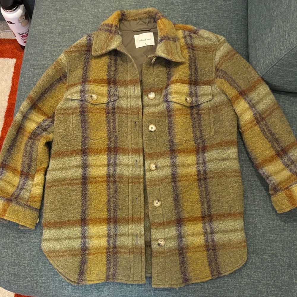 Aritzia Plaid Teddy Jacket in Green and Brown